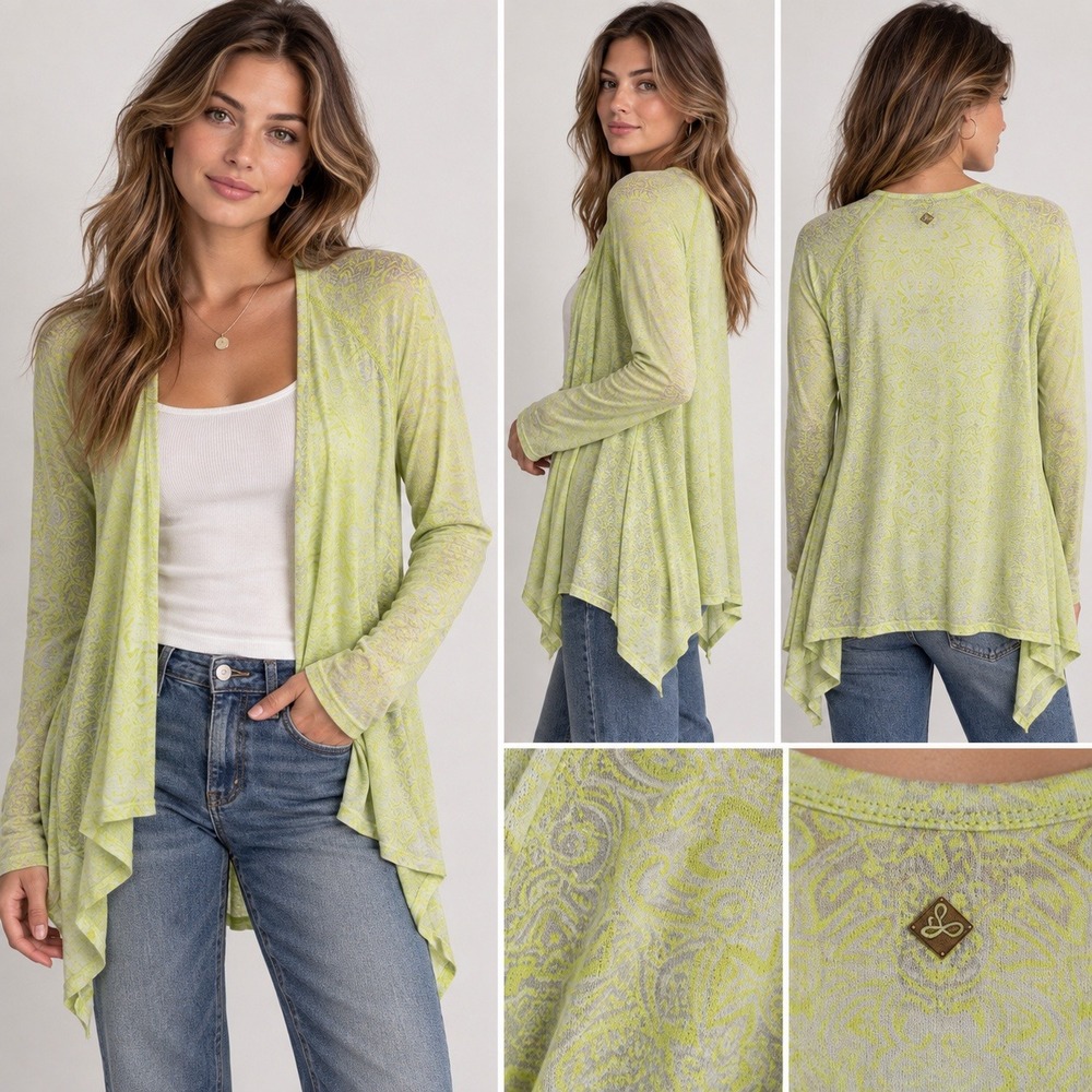 Boho Yoga Festival Paisley Waterfall Cardigan prAna Lime Green Womens S